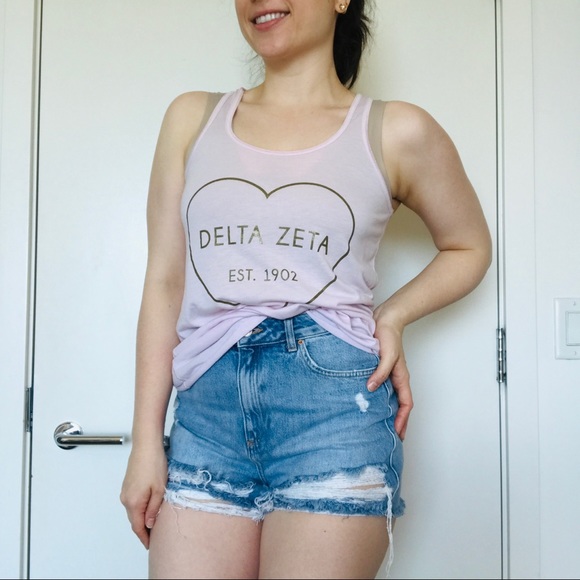 🔱 Delta Zeta Pink and Gold Tank Racerback - Picture 3 of 10